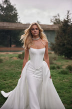 Stunning Strapless Mermaid Lace Up Back Train Length Wedding Dress