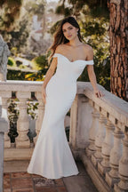 Stunning Trumpet Off Shoulder Short Sleeve Button Back Floor Length Wedding Dress