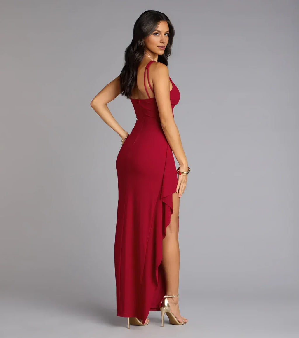Stunning Trumpet V Neck Sleeveless Zipper Back Floor Length Prom Dress