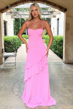 A-Line Sweetheart Sleeveless Ruffles Backless Floor Length Prom Dress
