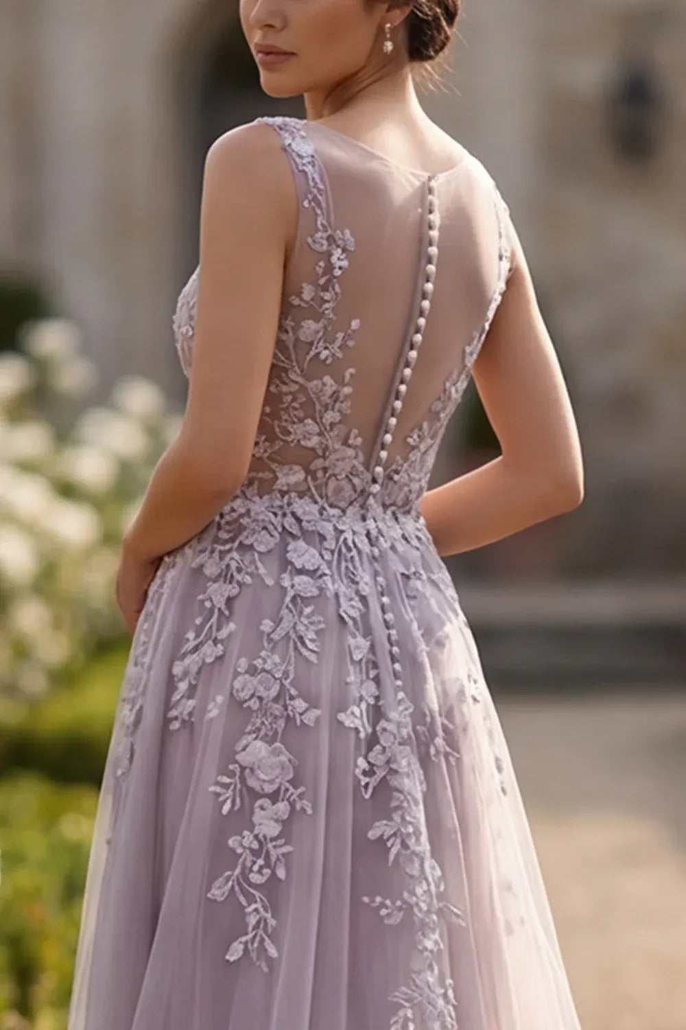 Prom Dress Stunning Lavender Maxi A Line With V Neck Lace Applique Sheer Corset Bodice For Women
