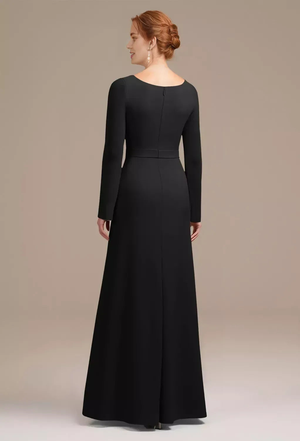 A-line V Neck Long Sleeves Pleated Floor Length Mother of the Bride Dress