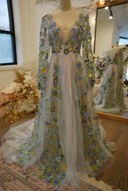 Elegant A Line V Neck Floral Embroidered Prom Dress With Train For Teen And Young Women