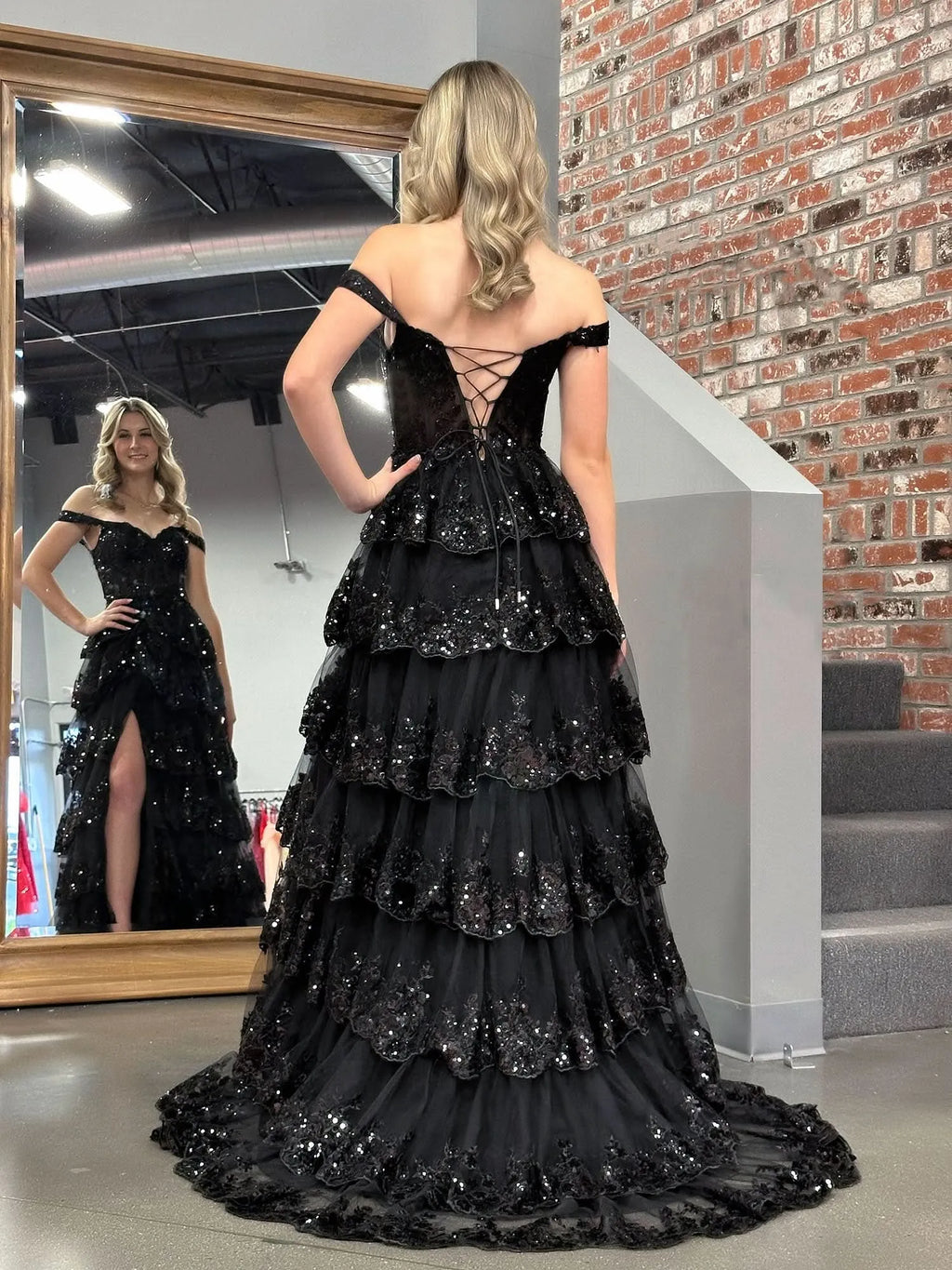 Corset Bodice Sleeveless A-Line Tiered Long Prom Dress