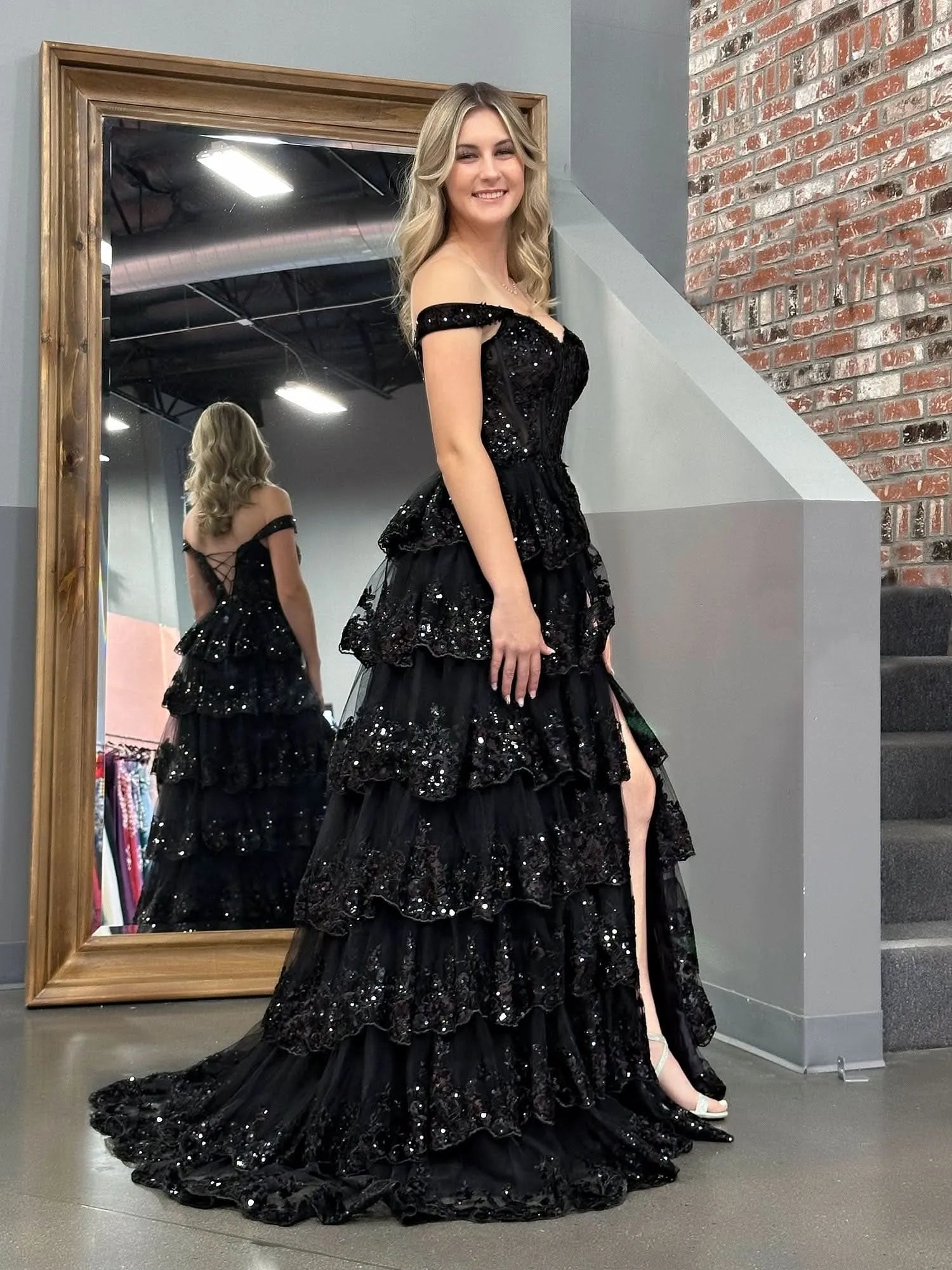 Corset Bodice Sleeveless A-Line Tiered Long Prom Dress