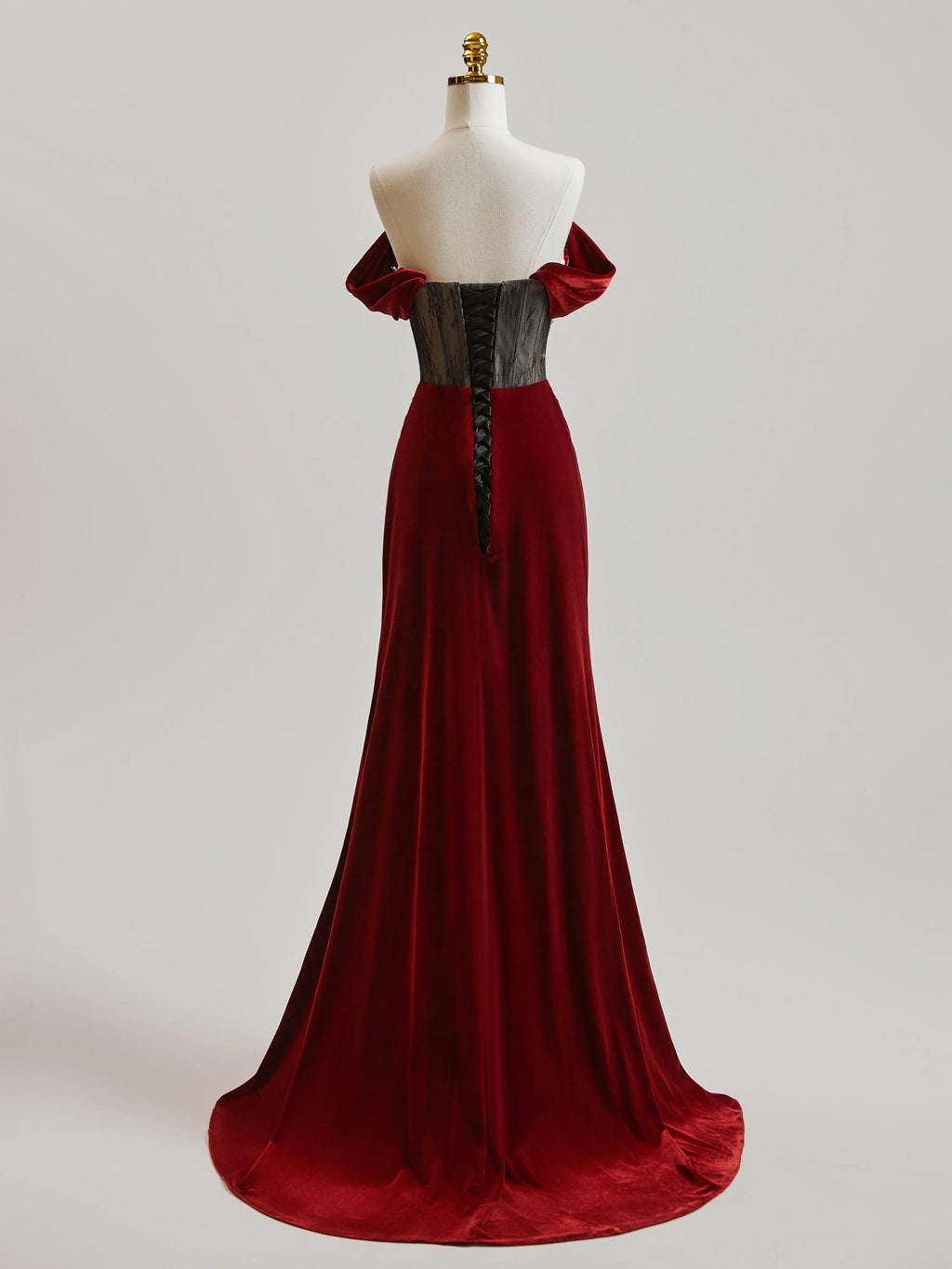 Stunning Mermaid Velvet Prom Dress Off Shoulder Beaded Bodice Burgundy Floor Length For Women