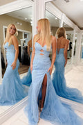 Mermaid Sweetheart SpaghettiStraps LaceUpBack FloorLength Prom Dress
