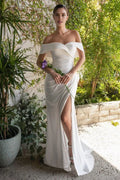 Sheath/Column Off the Shoulder Sleeveless Floor-Length Wedding Dress