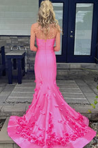 Strapless Sleeveless Mermaid Appliques Long Prom Dress