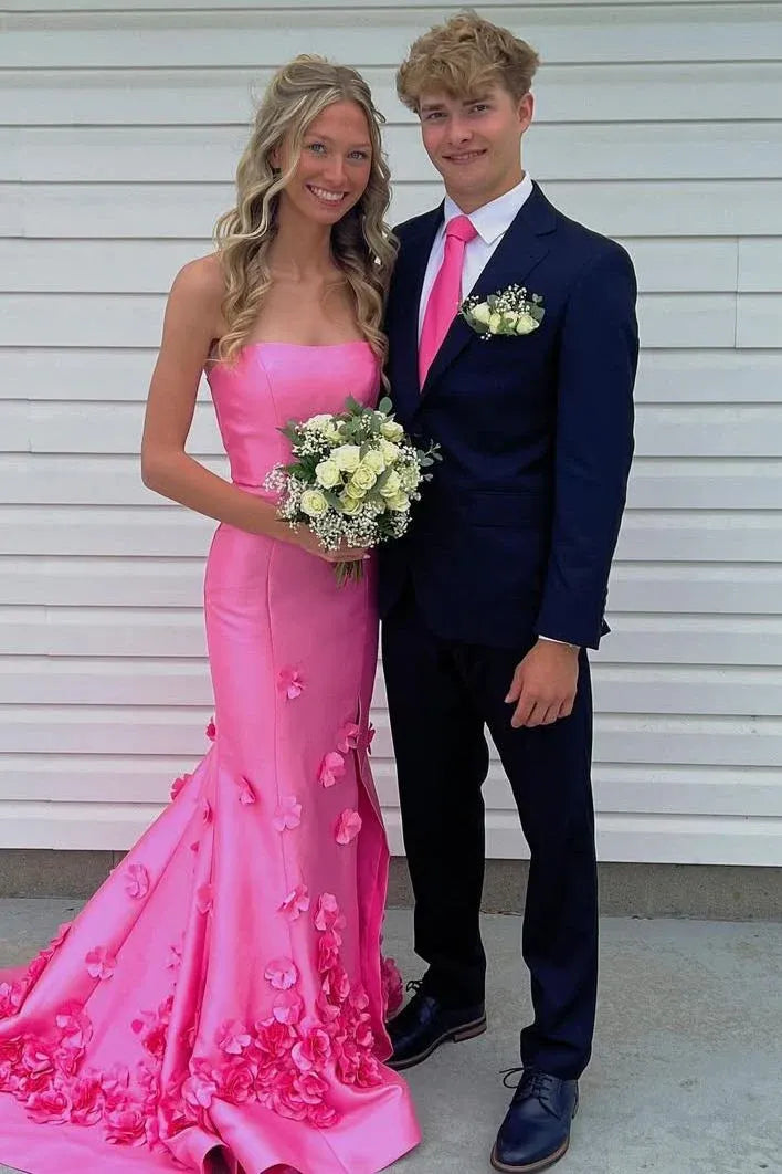 Strapless Sleeveless Mermaid Appliques Long Prom Dress