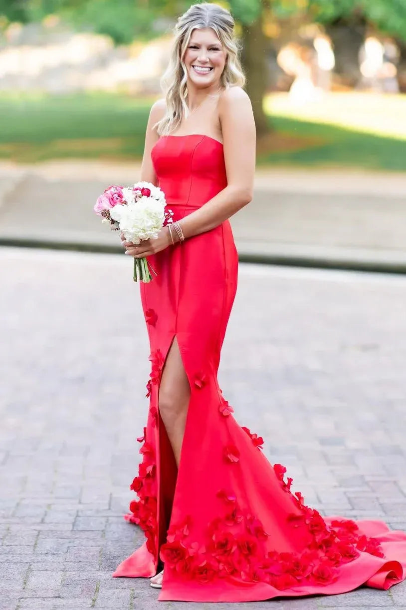 Strapless Sleeveless Mermaid Appliques Long Prom Dress