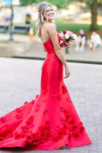 Strapless Sleeveless Mermaid Appliques Long Prom Dress