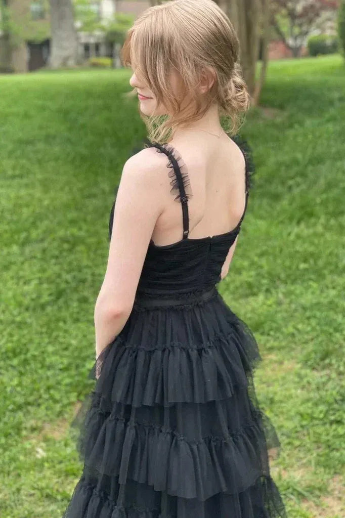 V-Neck Sleeveless Empire A-Line Tiered Long Prom Dress