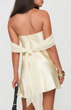 Stylish A Line Off Shoulder Tie Sleeve Bow Back Short Homecoming Dress