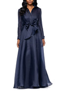 Stylish A Line Shirt Collar Long Sleeve Zipper Back Floor Length Evening Dress