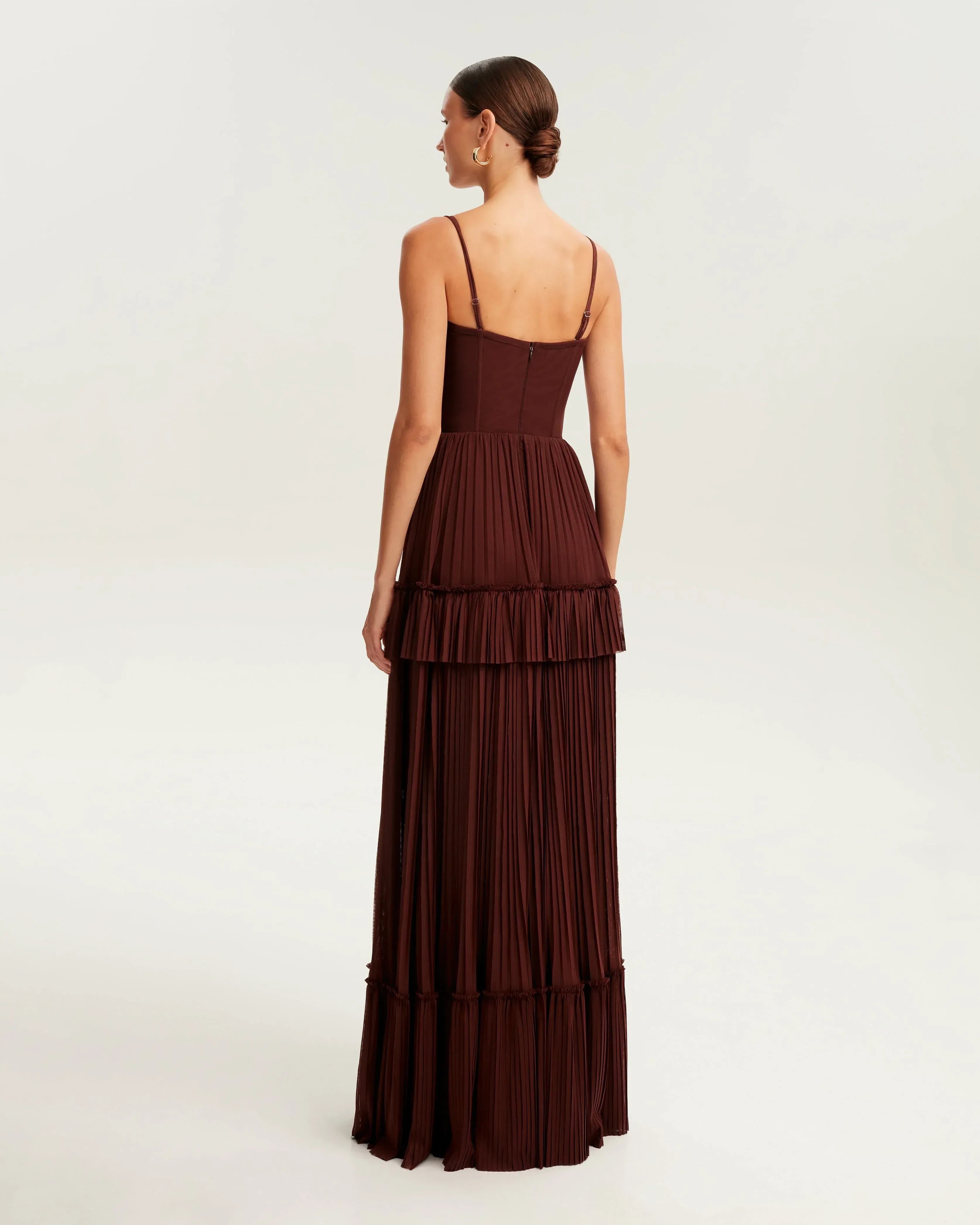 Stylish A Line Strapless Sleeveless Zipper Back Tiered Floor Length Evening Dress