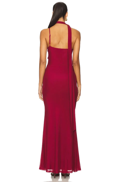 Élégante robe de soirée sirène asymétrique sans manches avec dos drapé longueur ras du sol