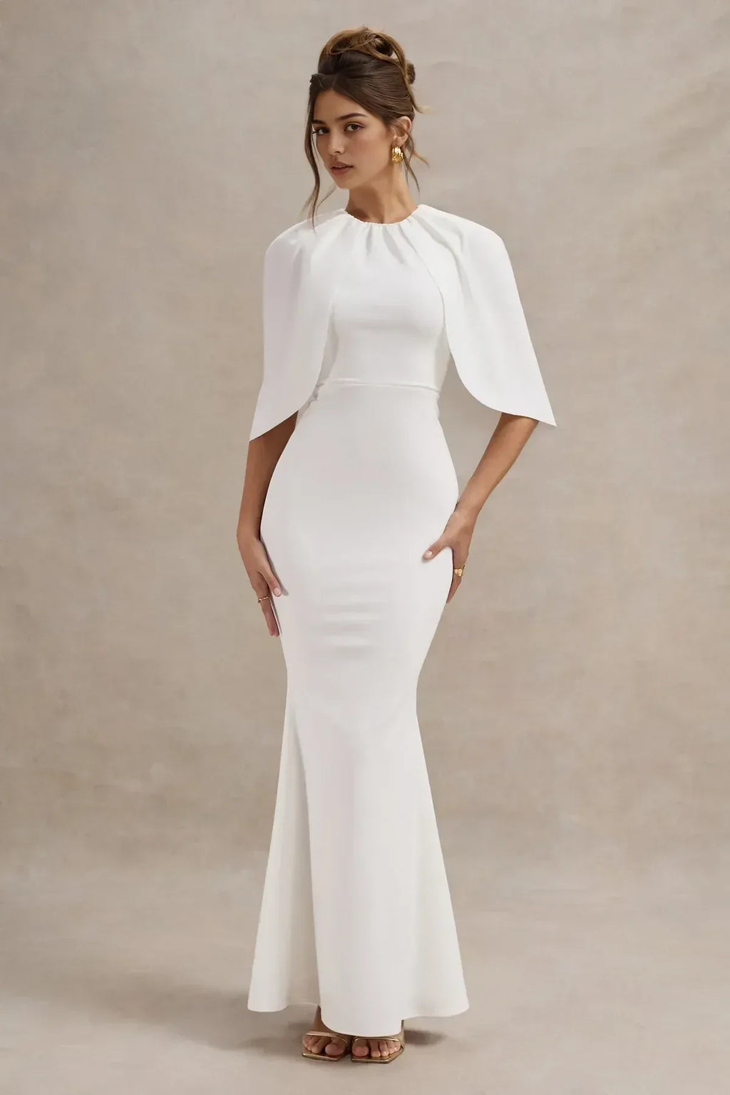 Stylish Mermaid Crew Neck Cape Sleeve Zipper Back Floor Length Evening Dress
