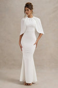 Stylish Mermaid Crew Neck Cape Sleeve Zipper Back Floor Length Evening Dress