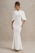 Stylish Mermaid Crew Neck Cape Sleeve Zipper Back Floor Length Evening Dress