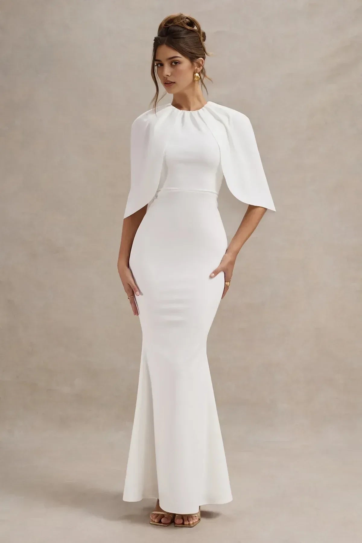 Stylish Mermaid Crew Neck Cape Sleeve Zipper Back Floor Length Evening Dress