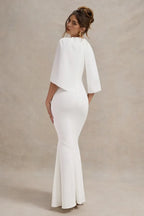 Stylish Mermaid Crew Neck Cape Sleeve Zipper Back Floor Length Evening Dress