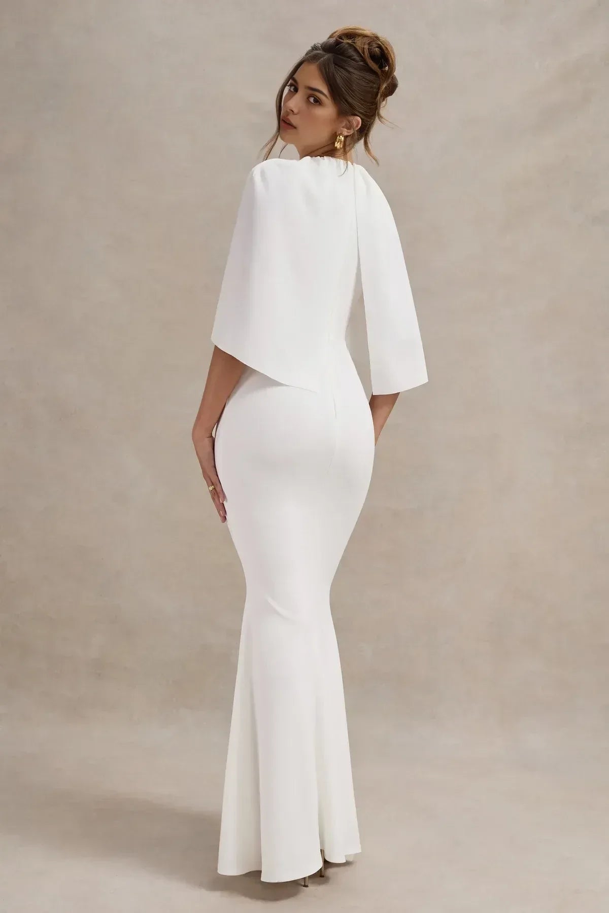 Stylish Mermaid Crew Neck Cape Sleeve Zipper Back Floor Length Evening Dress