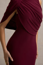 Stylish Mermaid Crew Neck Draped Shoulder Open Back Floor Length Evening Dress