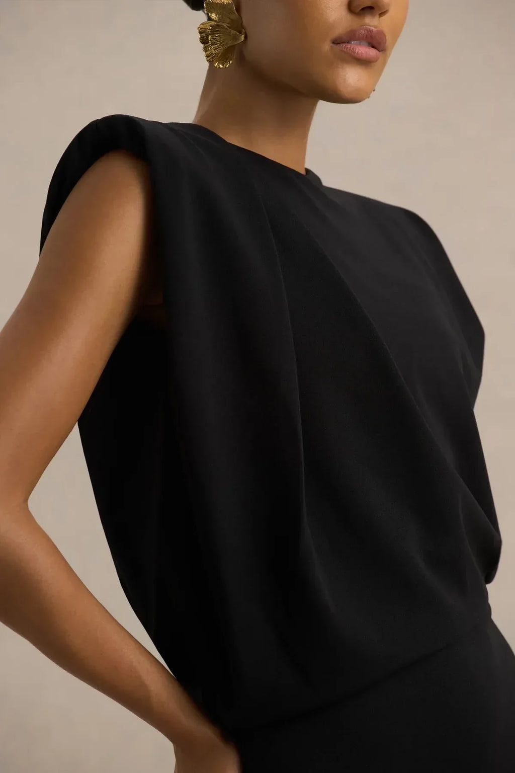 Stylish Mermaid Crew Neck Draped Sleeve Keyhole Back Floor Length Evening Dress