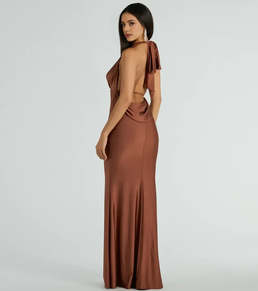 Stylish Mermaid Halter Neck Sleeveless Tie Back Floor Length Prom Dress