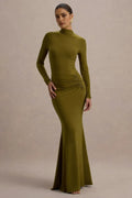 Stylish Mermaid Mock Neck Long Sleeve Zipper Back Floor Length Evening Dress