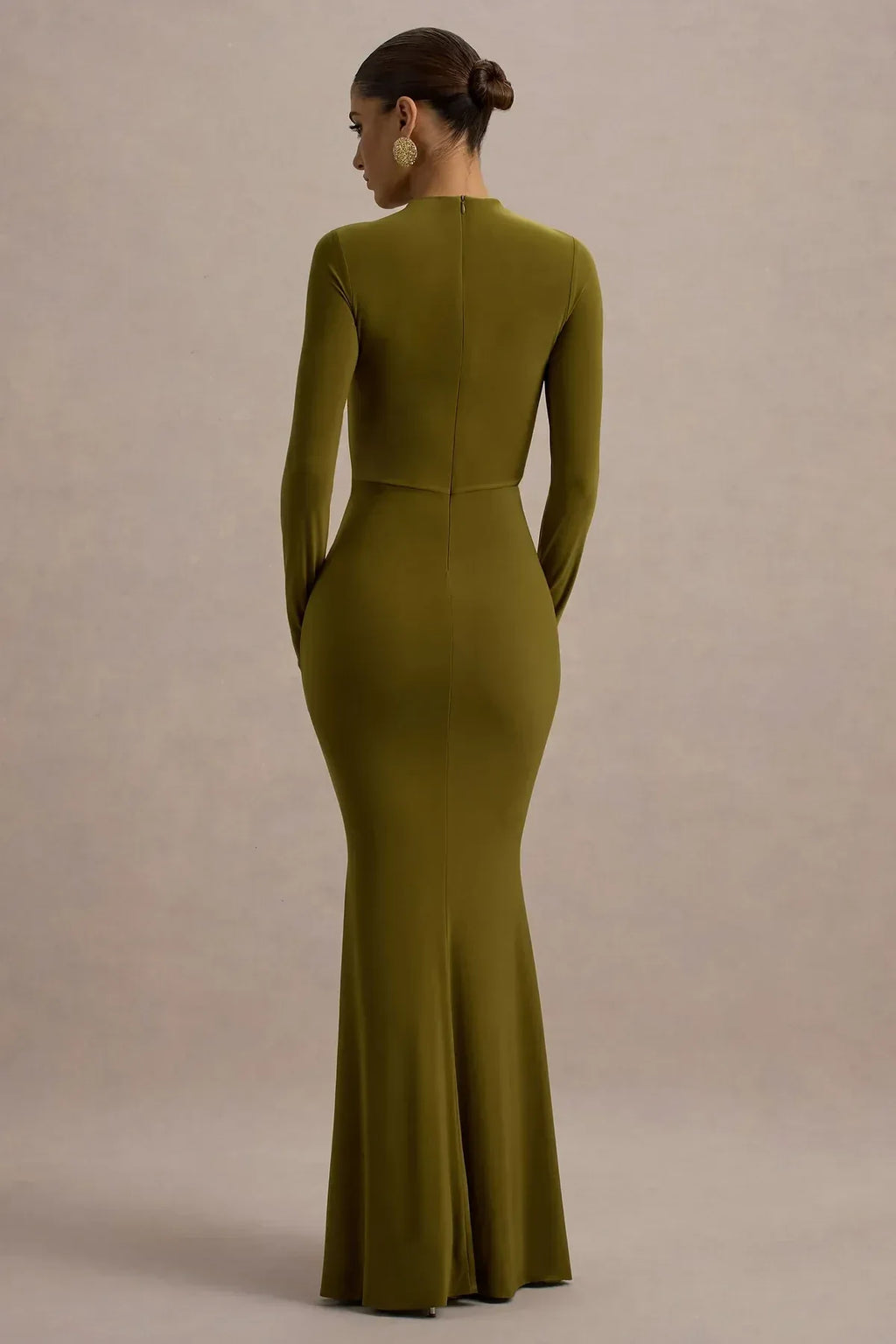 Stylish Mermaid Mock Neck Long Sleeve Zipper Back Floor Length Evening Dress