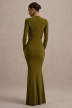 Stylish Mermaid Mock Neck Long Sleeve Zipper Back Floor Length Evening Dress