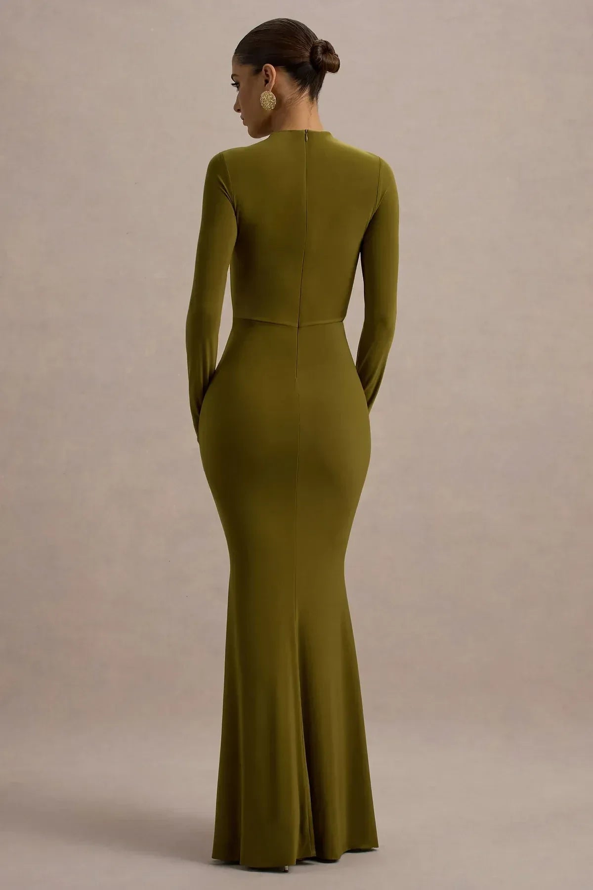 Stylish Mermaid Mock Neck Long Sleeve Zipper Back Floor Length Evening Dress