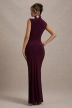 Stylish Mermaid Mock Neck Sleeveless Ruched Side High Slit Floor Length Evening Dress