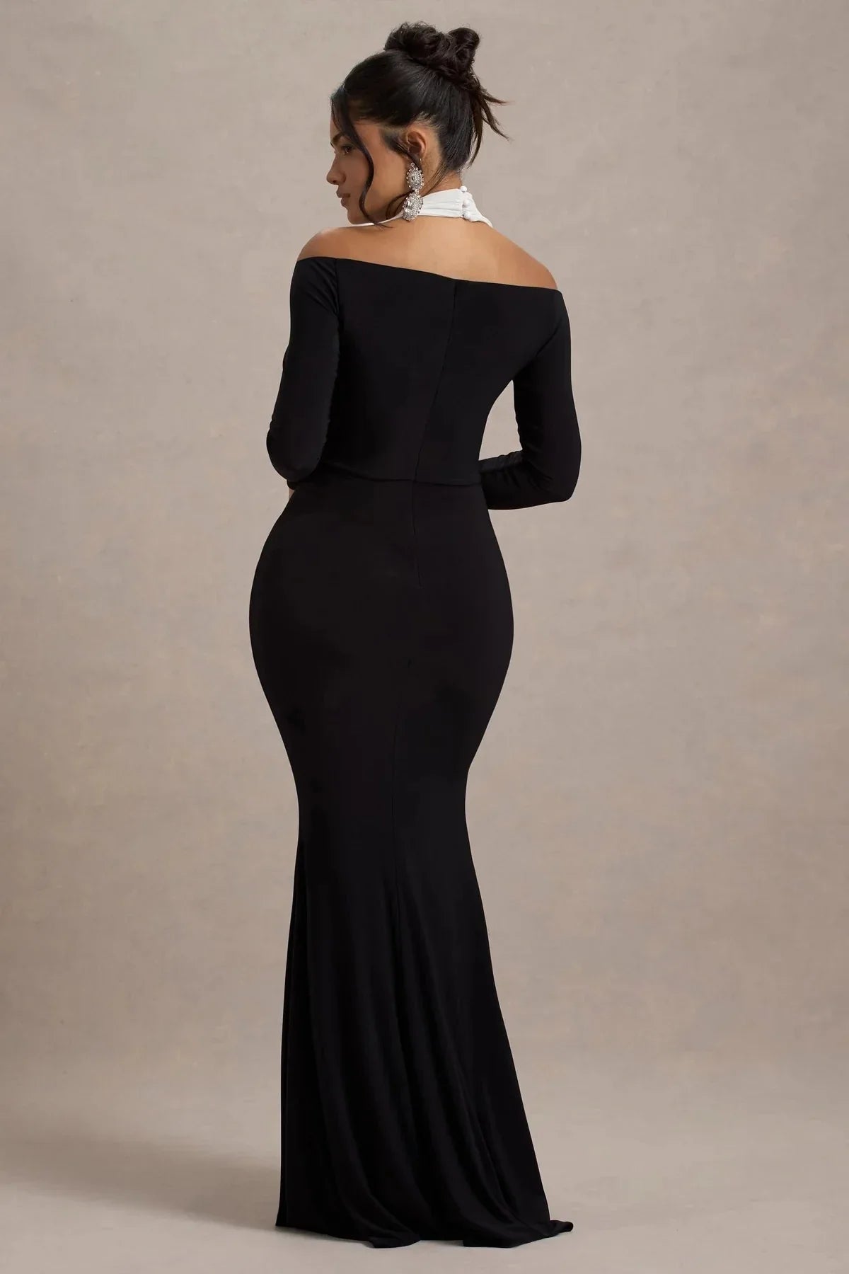 Stylish Mermaid Off Shoulder Long Sleeve Two Tone High Slit Floor Length Evening Dress