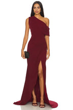 Stylish Mermaid One Shoulder Draped Sleeve Zipper Back Floor Length Evening Dress