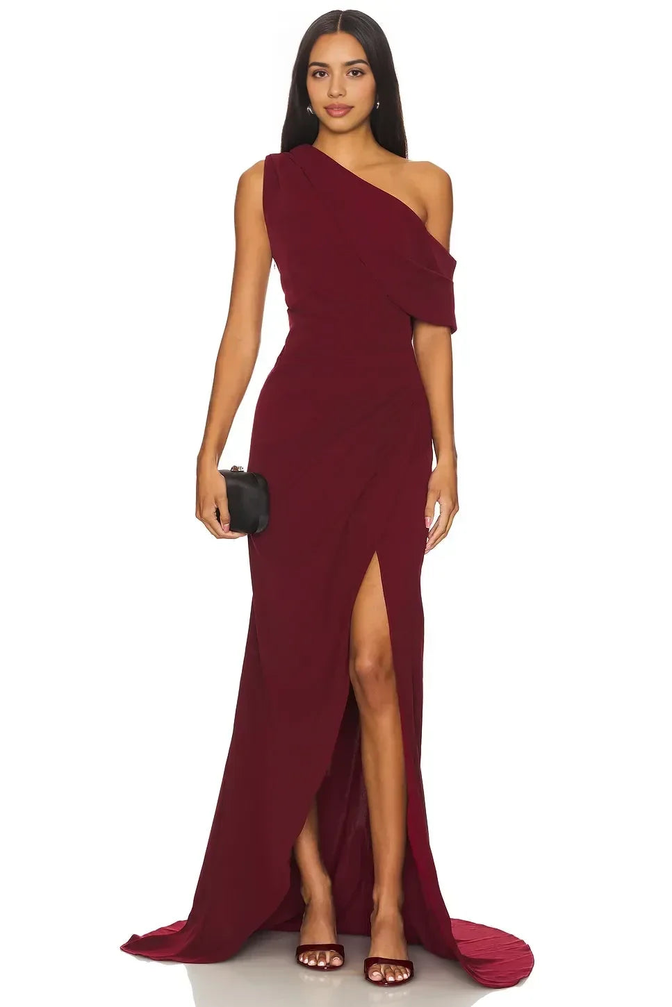 Stylish Mermaid One Shoulder Draped Sleeve Zipper Back Floor Length Evening Dress