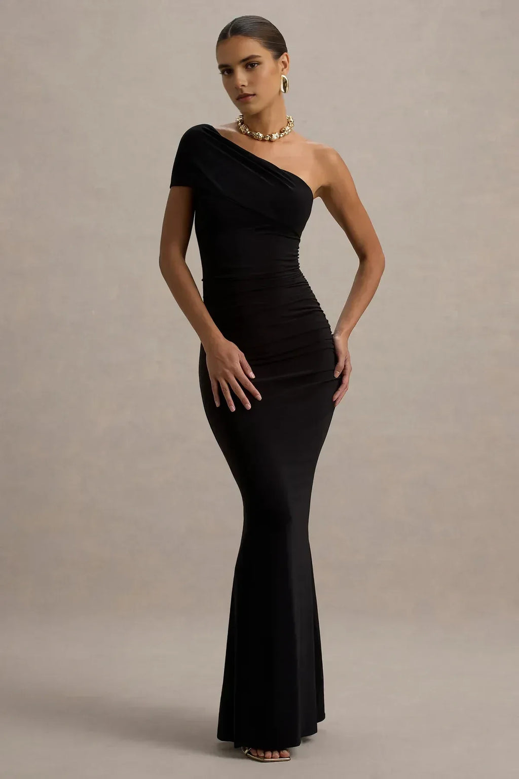 Stylish Mermaid One Shoulder Ruched Back Floor Length Evening Dress