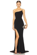 Stylish Mermaid One Shoulder Sleeveless Open Back Slit Front Floor Length Evening Dress
