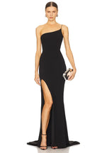 Stylish Mermaid One Shoulder Sleeveless Open Back Slit Front Floor Length Evening Dress
