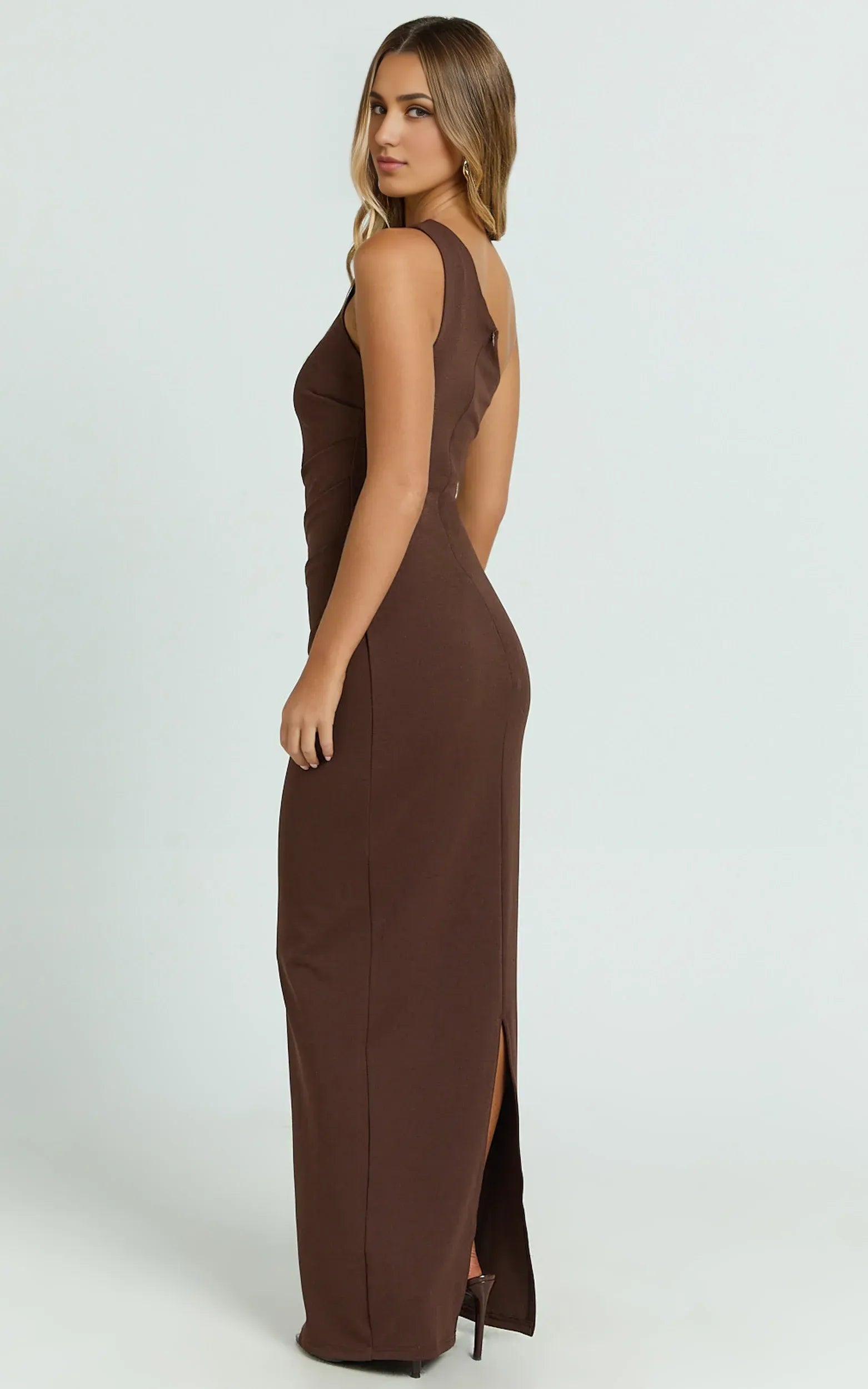 Stylish Mermaid One Shoulder Sleeveless Ruched Back Floor Length Plus Size Evening Dress