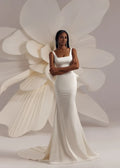 Stylish Mermaid Square Neck Sleeveless Bow Back Long Length Wedding Dress