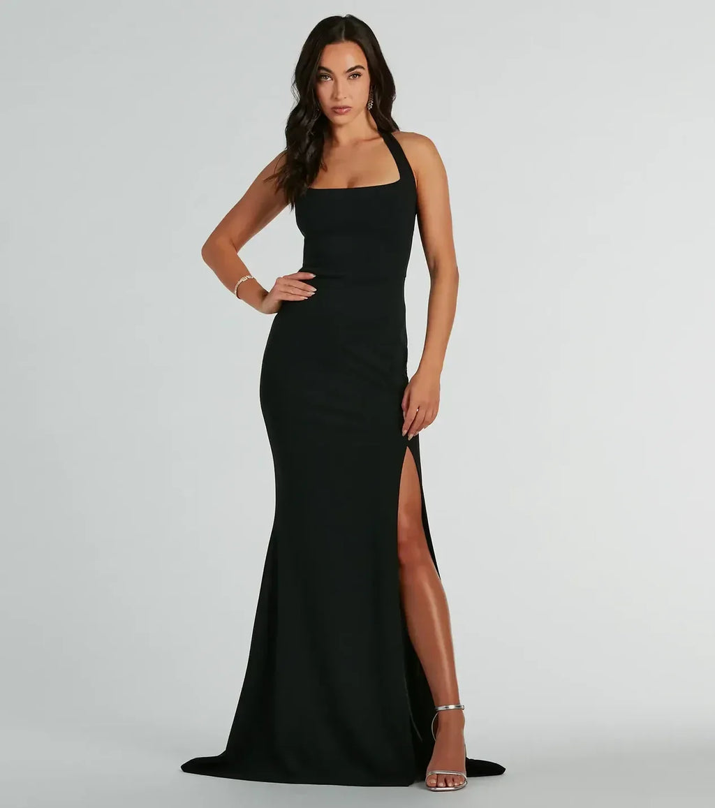 Stylish Mermaid Square Neck Sleeveless Open Back Floor Length Prom Dress