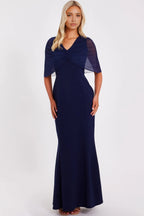 Stylish Mermaid V Neck Cape Sleeve Plain Back Floor Length Evening Dress