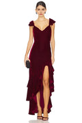 Stylish Mermaid V Neck Ruffle Strap Tiered Ruffle Hem Floor Length Evening Dress