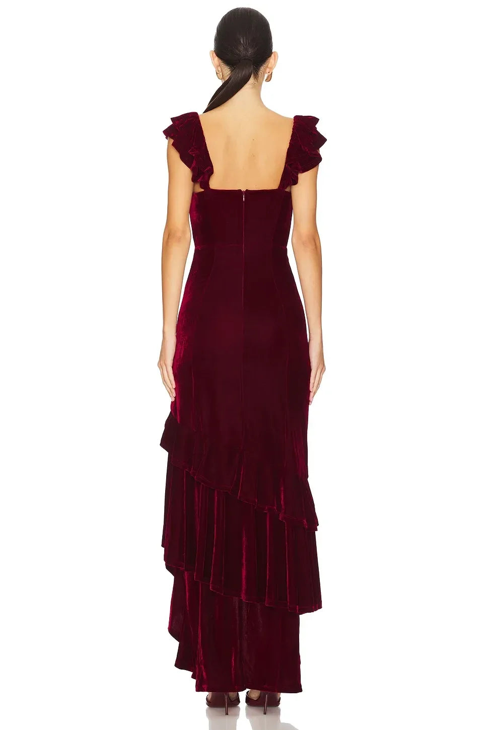 Stylish Mermaid V Neck Ruffle Strap Tiered Ruffle Hem Floor Length Evening Dress