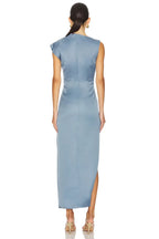 Stylish Sheath Asymmetric Neck Cap Sleeve High Slit Midi Length Evening Dress