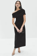 Stylish Sheath Asymmetric Neck Short Sleeve Floor Length Plus Size Prom Dress