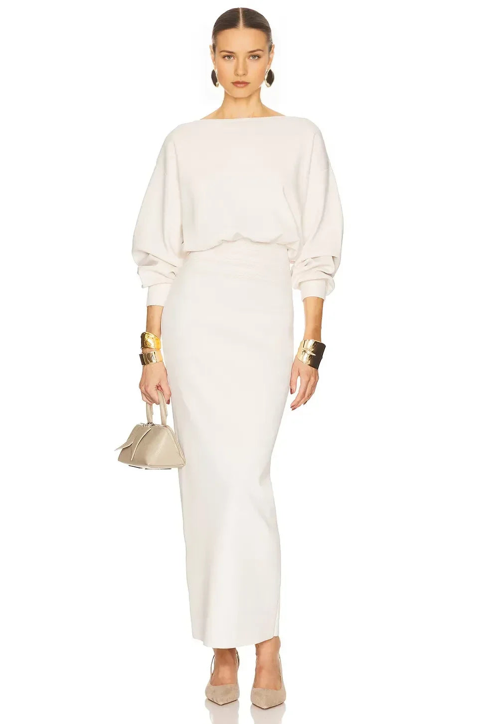 Stylish Sheath Boat Neck Balloon Sleeve Floor Length Evening Dress
